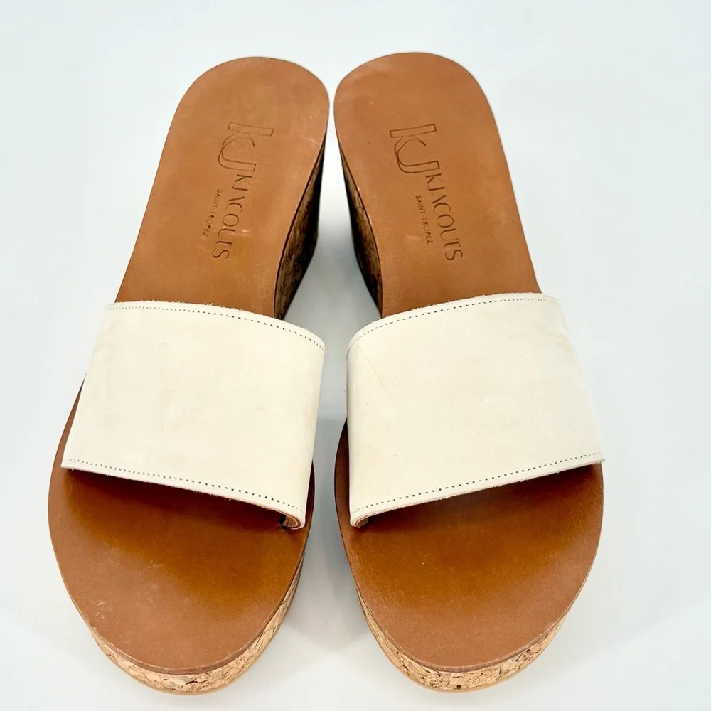 K Jacques St Tropez Kirielle Leather And Cork Wedge Slides